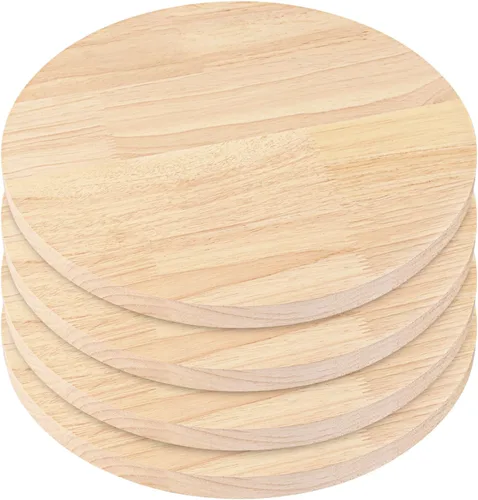 Paquete de 4 placas circulares de pino, placa redonda de madera de 12 pulgadas, placa circular de madera sin terminar para pintar, verter, resina,