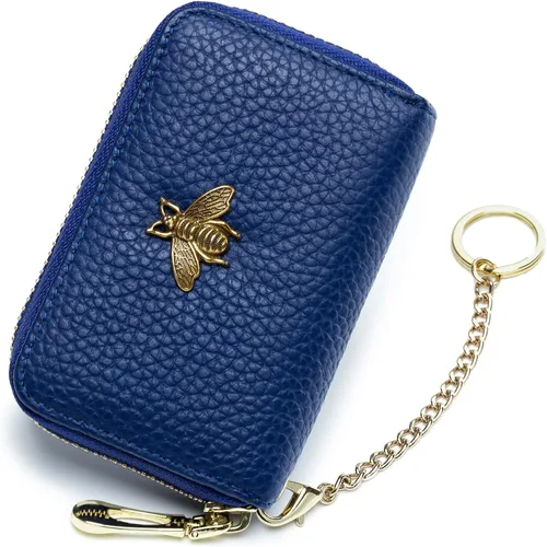 Miniatura 15 de imeetu Soporte para tarjetas de crédito RFID, cartera pequeña de cuero con cremallera para mujer