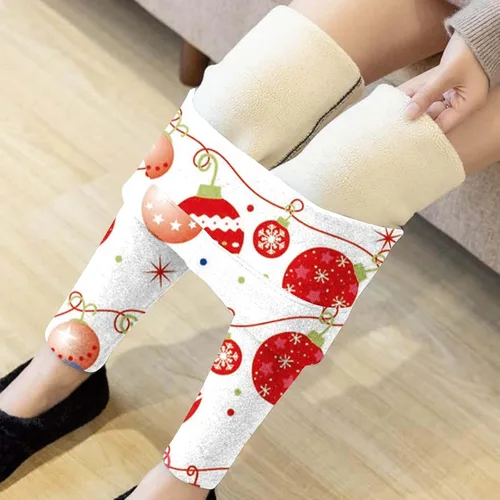 Miniatura 5 de Pantalones navideños talle Alto Mujer mallas gruesas Lana Pantalones Largos Cálidos Pantalones Chándal de Cintura