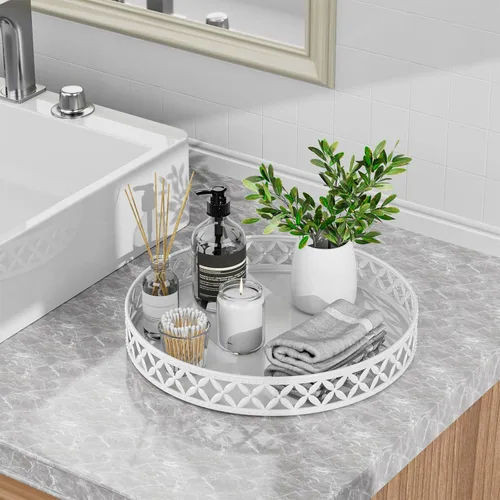 Miniatura 7 de Bandeja de tocador para encimera de baño, bandeja decorativa negra de 11 pulgadas, bandeja organizadora de encimera de baño para perfumes