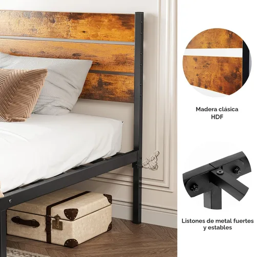 Miniatura 3 de Sweetcrispy Base de cama de plataforma de metal tamaño individual – Base de colchón con cabecera y estribo, no necesita somier, con soporte