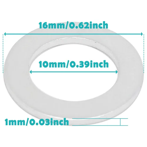 Miniatura 2 de Arandela plana de aluminio, arandelas redondas plateadas, acabado liso, 0.394 in de identificación, 0.630 in de diámetro exterior, 0.039 in
