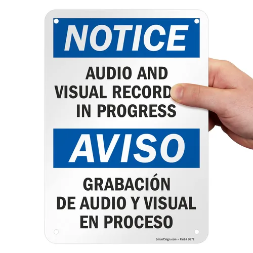 Miniatura 2 de Aviso: y visual de audio grabación en el Progreso, aviso Audio y grabacio vissual en señal, 10" x 7