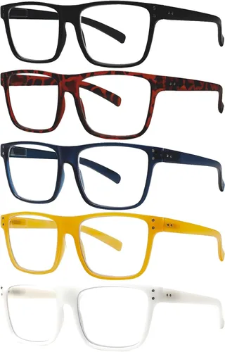 Miniatura 9 de Kerecsen Paquete de 5 lentes de lectura de gran tamaño, bloqueo de luz azul, lectores cuadrados de marco grande para hombres y mujeres