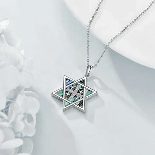 Miniatura 66 de YFN Collar de estrella de David de plata de ley, concha de abulón, árbol de la vida, joyería judía, regalos para mujeres y hombres