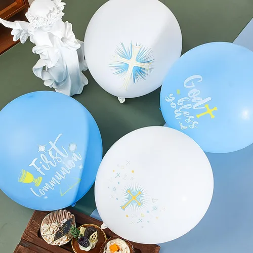 Miniatura 3 de Skylety Globos de látex con 48 palomas cruzadas, globos de bautismo de 12 pulgadas para primera comunión y bautizo (azul)