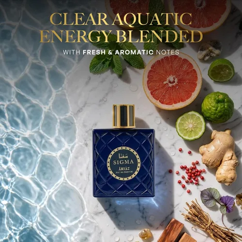Miniatura 4 de ARIAZ Sigma Eau De Parfum para hombre, energía acuática transparente mezclada con ralladura de cítricos frescos de pomelo, menta, jengibre, notas