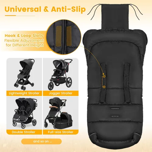 Miniatura 5 de Orzbow Saco universal para cochecito, saco de dormir cálido para invierno, impermeable y resistente al viento con forro de polar cálido para Negro