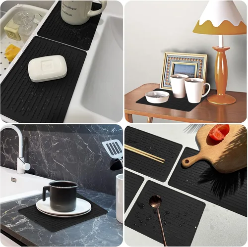Miniatura 6 de GeeRic Tapete para secar platos, tapete de silicona resistente al calor para encimera de cocina, tapete antideslizante para secar platos, apto