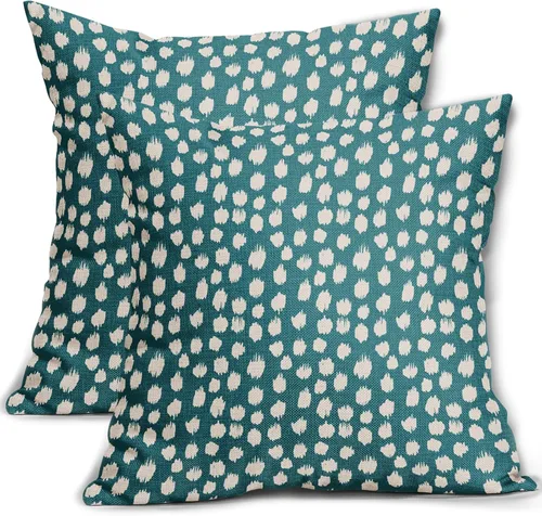 Miniatura 33 de Fundas de almohada marrón y blancas de 18 x 18 pulgadas, juego de 2 almohadas boho grises con lunares, fundas de almohada modernas estampadas