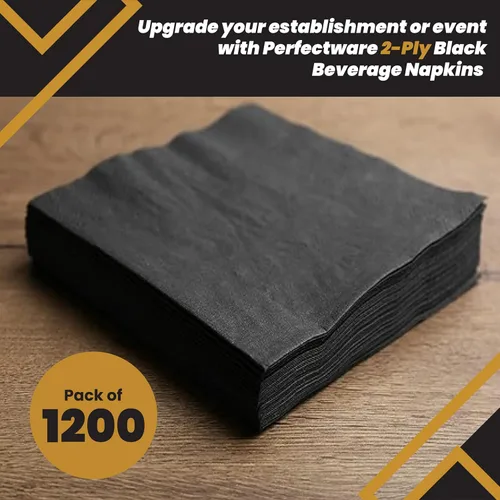 Miniatura 2 de Perfectware Servilletas negras de 2 capas. 1200 servilletas negras de cóctel de 2 capas. Servilletas negras de 10 x 10 pulgadas. El paquete es de 4