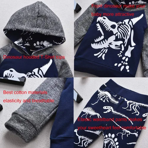 Miniatura 4 de Conjunto de sudadera con capucha de manga larga con capucha y pantalones de dinosaurio para bebés niños