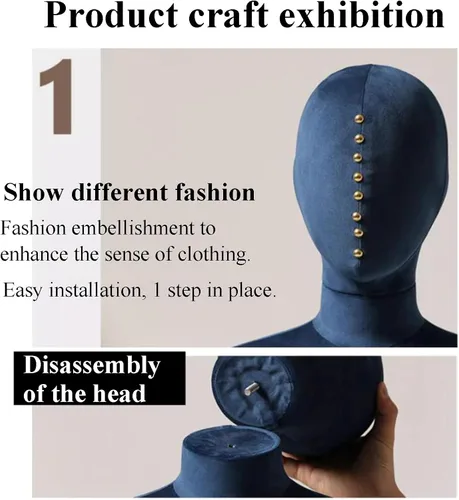 Miniatura 3 de Mannequin Countertop Velvet Surface Half Body Female with Tripod Stand Adjustable Height Hanging Fashion Form Display