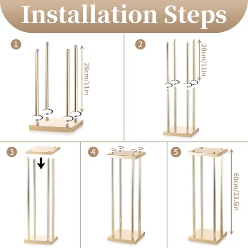 Miniatura 5 de Sziqiqi Jarrones de columna, centros de mesa de boda para mesas con platos, decoración de boda de 2 pies para ceremonia, moderno, rectangular