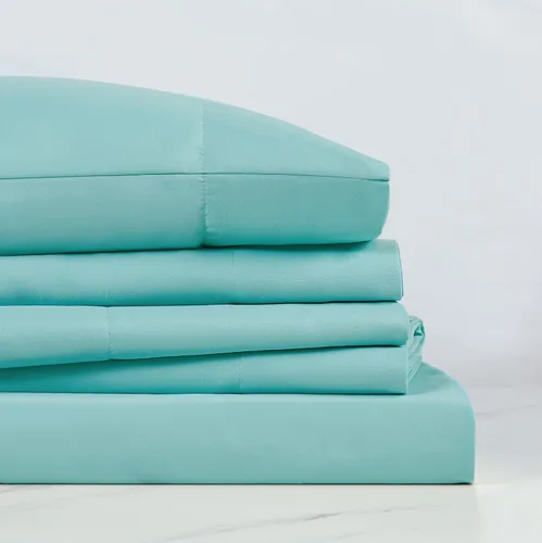 Miniatura 3 de TRULY SOFT Everyday - Juego de sábanas de poliéster turquesa de 4 piezas, tamaño matrimonial, color sólido, ropa de cama para adultos, certificado