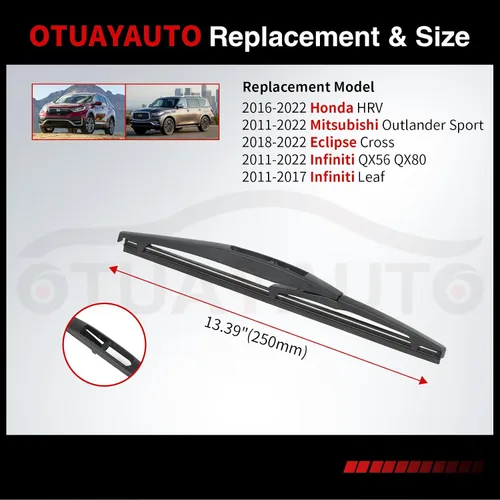 Miniatura 4 de OTUAYAUTO Escobilla de limpiaparabrisas trasera de 10 pulgadas H250 de repuesto para Honda HRV 2016-2022, Mitsubishi Outlander Sport 11-22, Infiniti