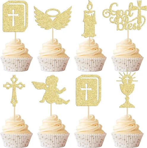 Miniatura 17 de Gyufise Decoración para pastel de primera comunión para bautismo cristiano, decoración religiosa de Dios bendiga Baby Shower para niños, decoración