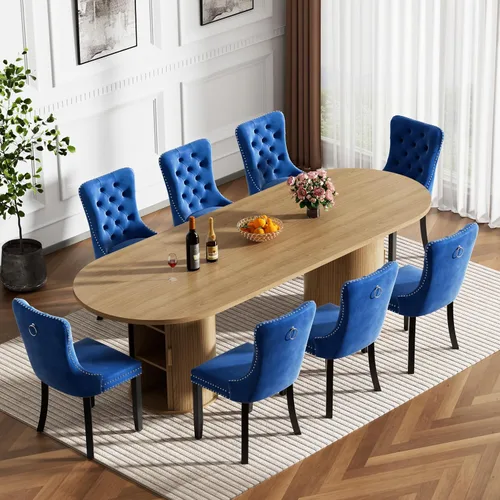Miniatura 39 de Mesa de comedor redonda extensible con base de almacenamiento, mesa de comedor expandible natural de 63 a 94 pulgadas para 10 personas, mesa