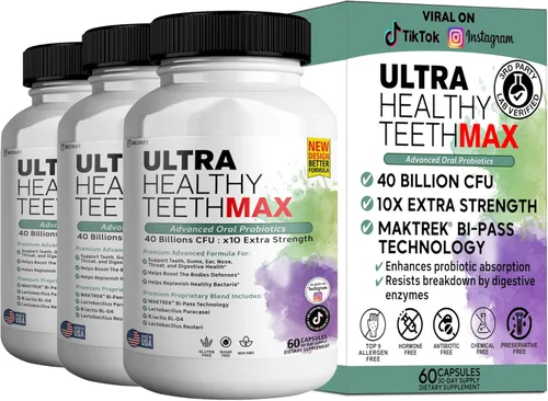 Miniatura 11 de Suplemento probiótico Ultra Healthy Teeth Max, 40 mil millones de UFC, 60 cápsulas, fórmula avanzada de salud bucal (5)