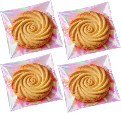 Miniatura 9 de 200 unidades de 5.5 x 5.5 pulgadas con bonito lazo de encaje transparente para asar galletas, regalo de bricolaje, plástico para dulces, envoltura