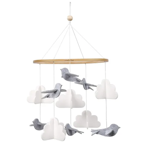 Sorrel + Fern Móvil para cuna de bebé (Birds in the Clouds, versión corta), diseño único y minimalista para niños y niñas Aves en las nubes
