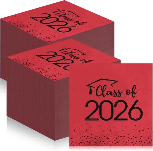 Miniatura 11 de 100 servilletas de graduación de clase 2025, servilletas desechables de papel de felicitación de graduación, toallas de mano cuadradas de papel