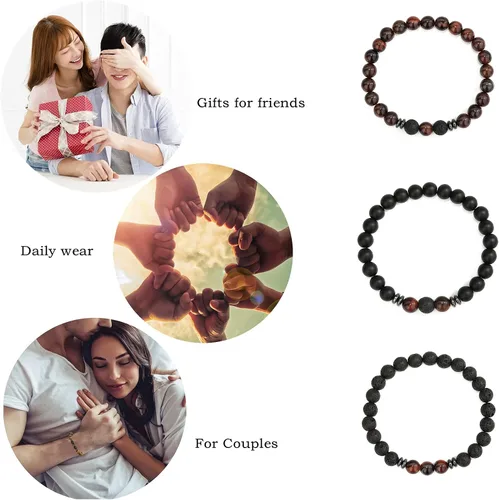 Miniatura 2 de MengPa - Pulseras de cuentas con cuentas de piedra volcánica mate y roca de lava, elástica, para hombre y mujer