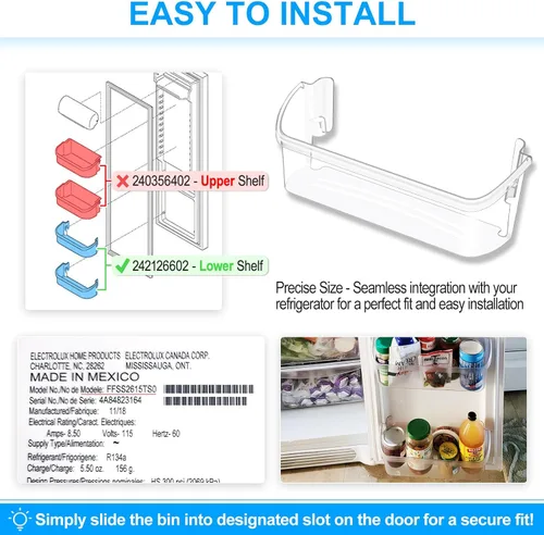 Miniatura 6 de [2 PAQUETES] Estante de repuesto para puerta de refrigerador 242126602 actualizado para Frigidaire - Reemplazo de estante de puerta de refrigerador