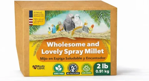 Miniatura 10 de Birds LOVE Mijo en aerosol saludable de 1 libra para pájaros, cultivado en Estados Unidos, natural secado al sol, racimos gruesos ricos en semillas