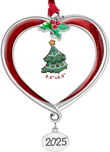 Miniatura 10 de Adorno para árbol de Navidad Marco de fotos Colgante de metal para fiestas Marco de fotos de 2.5 pulgadas Charm decorativo de mascotas, primera