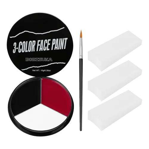 Miniatura 12 de Pintura facial blanca, negra y azul + 3 piezas de esponja + juego de pintura corporal con pincel, negro ojo para juegos deportivos de béisbol