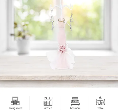 Miniatura 4 de Alipis Nordic Style Jewelry Display Stand Mannequin with Mermaid Dress 27cm, Hanging Necklace and Earring Organizer Rack for Women, Jewelry Storage