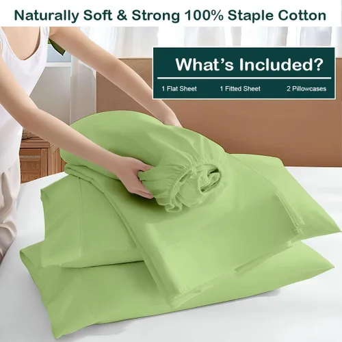 Miniatura 3 de NON Sticky cotton Juego Premium de Sábanas Bajeras de Algodón Egipcio de 4 Piezas Tamaño Queen, Sábanas de Cama de Calidad Hotelera Suaves y Salvia