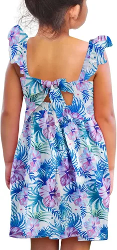 Miniatura 21 de Vieille Vestido de verano para niñas pequeñas, con volantes, manga corta, lindo vestido de sirena sin espalda para niños, vestido de playa casual