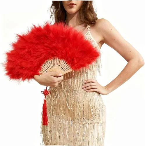 Miniatura 10 de Happy Feather Abanico de mano con plumas de marabú, estilo vintage de los años 1920, para disfraz y baile - Azul Ácido
