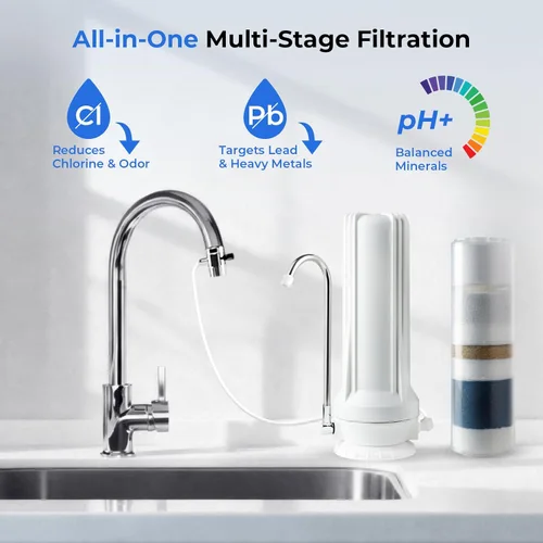Miniatura 3 de iSpring CT10-W Filtro de agua de encimera, sistema de filtro de agua para grifos de múltiples capas con adaptador de grifo versátil, reduce metales