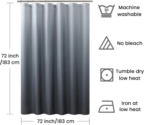 Miniatura 6 de Cortina de ducha gris, cortinas de ducha de tela de microfibra gris degradado para baño, cortinas de baño modernas impermeables, 72 pulgadas