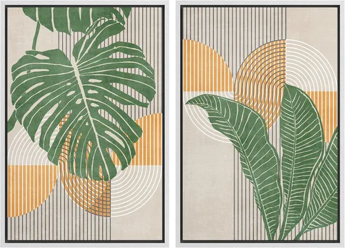Miniatura 59 de IDEA4WALL Lienzo enmarcado para pared, juego de arte Bauhaus dorado de mediados de siglo, patrón de cuadrícula moderna, ilustraciones con formas