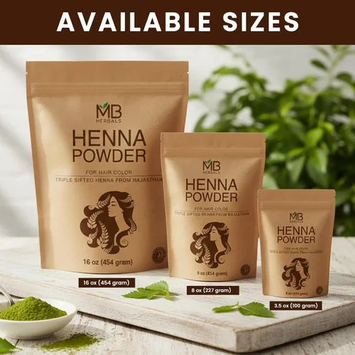 Miniatura 6 de MB Herbals Polvo de Henna 100% Natural y Pura 454 Gram 16 oz / 1.00 LB Para Color de Cabello Natural Naranja-Rojo Triple Tamiz Crudo No