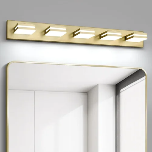 Miniatura 19 de OKELI Lámpara LED de tocador de baño de 3 luces, accesorios de iluminación de pared de baño modernos dorados sobre espejo (3CCT, 3000K-6000K)