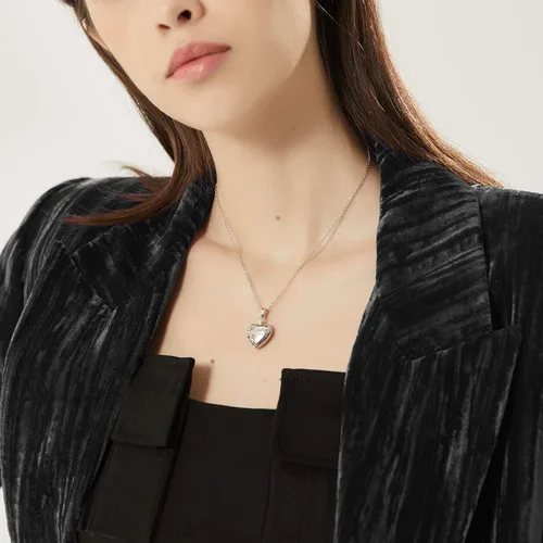 Miniatura 2 de SILVERCUTE Personalized & Engraved Locket Necklace with 18" Chain -Angel Wings Locket, Custom Heart Locket Pendant That Holds Picture, Sterling
