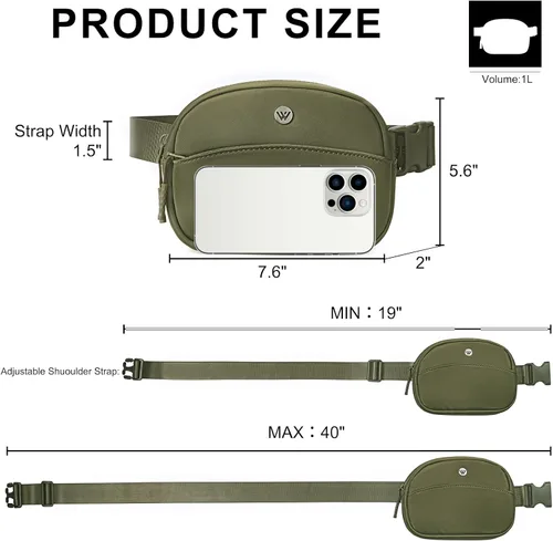 Miniatura 62 de WESTBRONCO Riñoneras para mujeres y hombres, bolsa para cinturón con bolsillos con cremallera, riñoneras modernas, bolsas cruzadas ligeras de 1