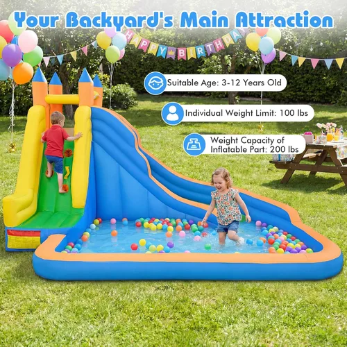 Miniatura 7 de Costzon - Gorila hinchable para piscina de agua con tobogán largo, pared de escalada, incluye bolsa de transporte Oxford, kit de reparación