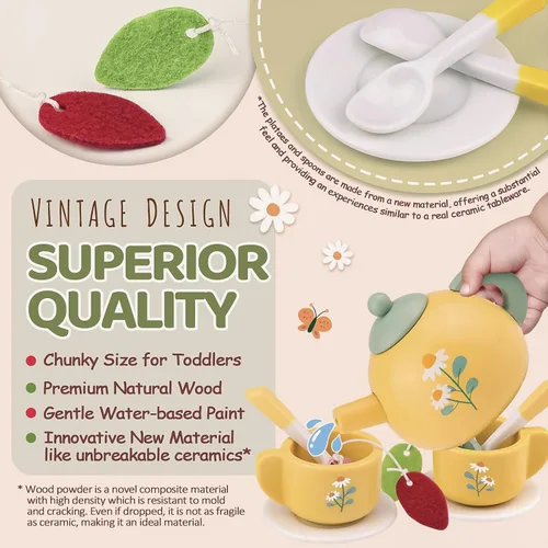 Miniatura 2 de Juegos de té de madera para niñas pequeñas, alimentos de juego, juguetes de pastel, cocina para niños pequeños de 3 a 5 años, accesorios de cocina