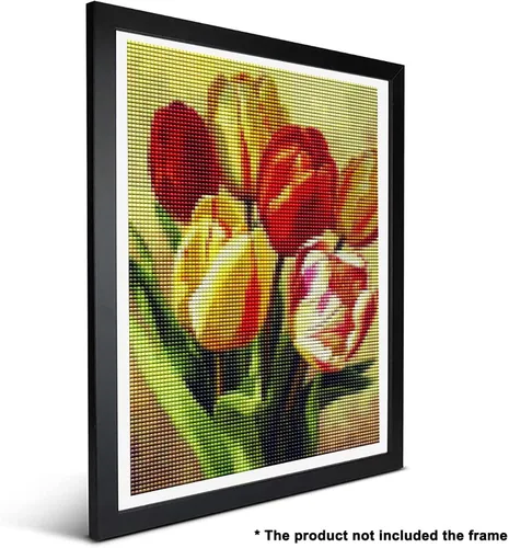 Ginfonr Kit de pintura de diamantes de mosaico 5D para bricolaje, flores de tulipán, pintura con diamantes, plantas de arte de punto de cruz,