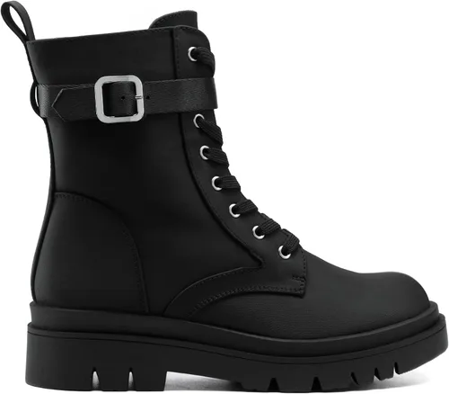 Miniatura 2 de DREAM PAIRS Botas de combate Chelsea con plataforma para mujer, con cordones y suela de hebilla