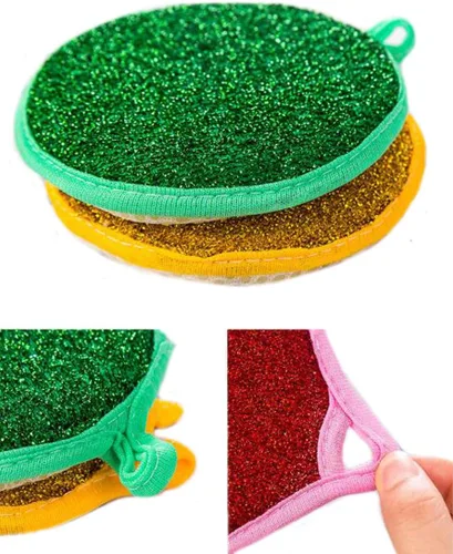 Miniatura 4 de 3 piezas de forma redonda de doble cara metálica esponja esponja limpiador de platos bolas de limpieza
