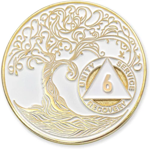 Miniatura 160 de 20 Year Sobriety Mint Twisted Tree of Life - Medallón de recuperación AA chapado en oro, fichas y fichas, color negro