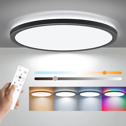 Miniatura 8 de Annaror Lámpara de techo LED RGB de montaje empotrado con control remoto, lámpara de techo de 12 pulgadas con retroiluminación que cambia