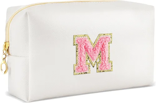 Miniatura 86 de URSKYTOUS Regalos para niñas, bolsa de maquillaje con inicial, bolsa de cosméticos personalizada con cremallera, bonita bolsa de aseo de viaje, Azul